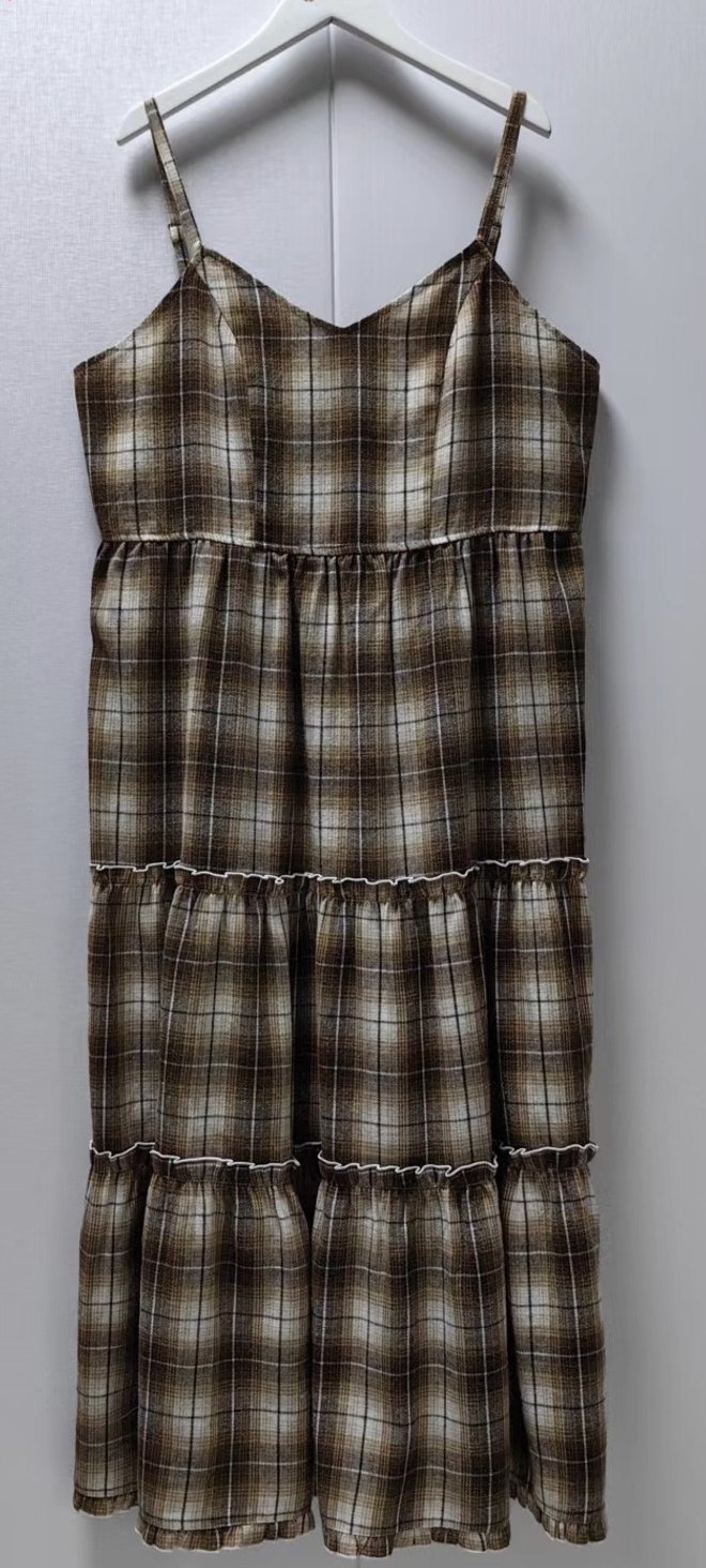 Brown Check Tiered Cami Dress — TOWA sample
